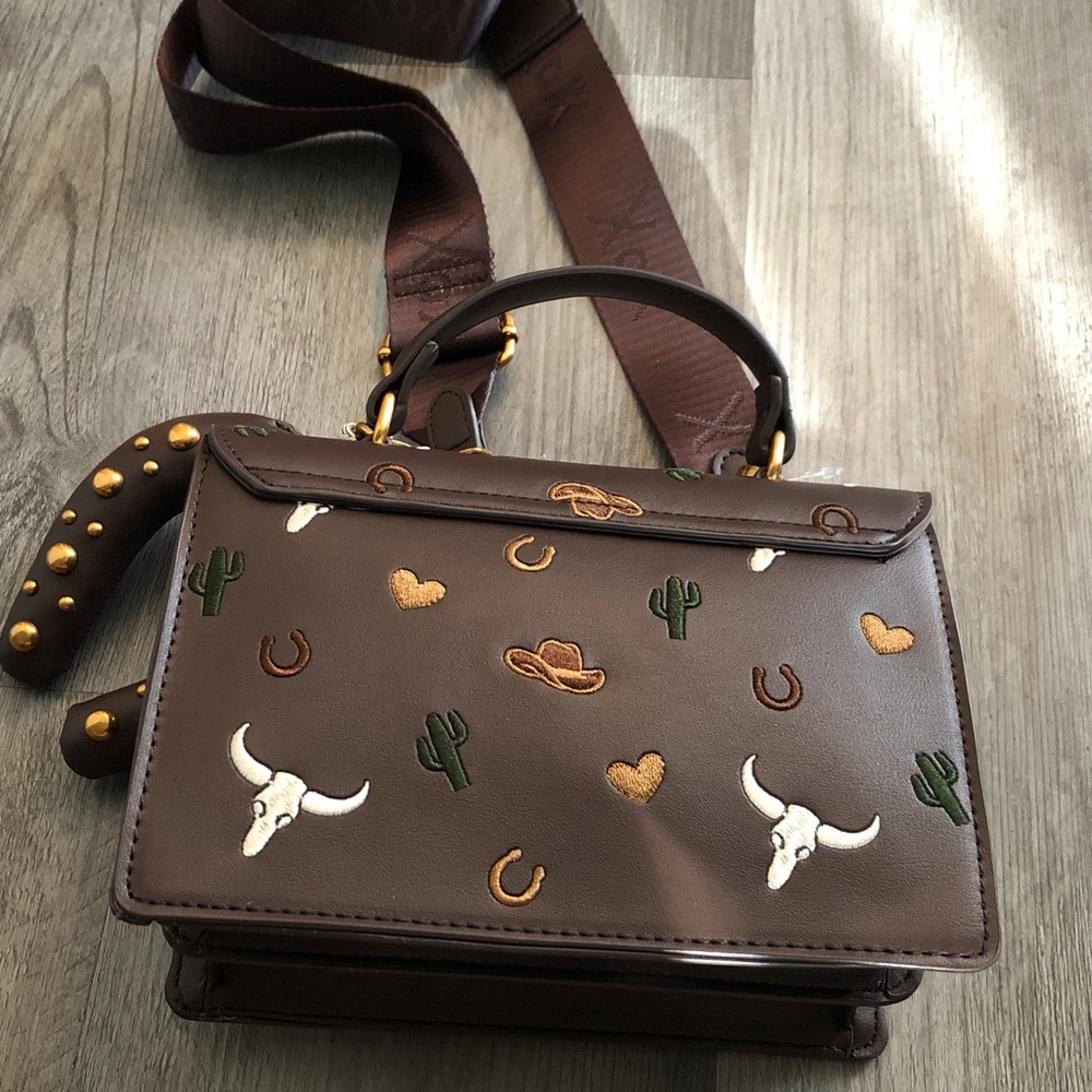 Betsey Johnson Brown Embroidered Western Icons Top Handle Crossbody Bag NWT - Picture 9 of 16